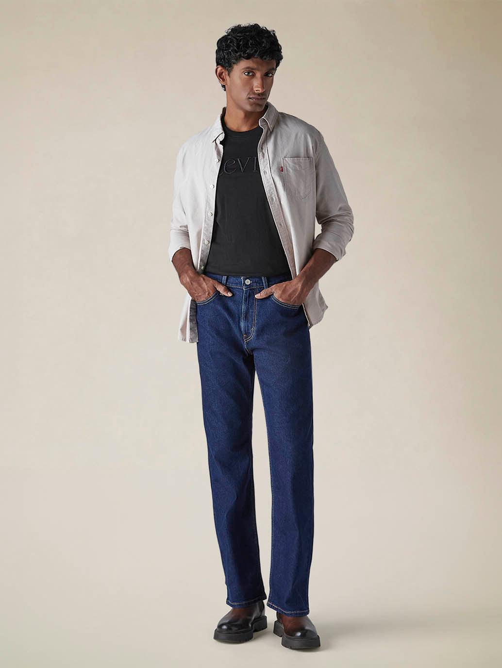 Mens 527 Mid Rise Bootcut Fit Cotton Stretch Blend Jeans - Styleshot View
