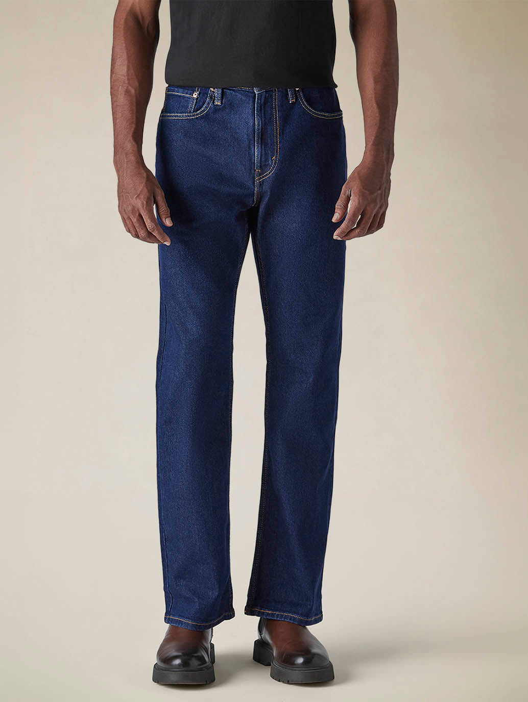 Mens 527 Mid Rise Bootcut Fit Cotton Stretch Blend Jeans - Front View
