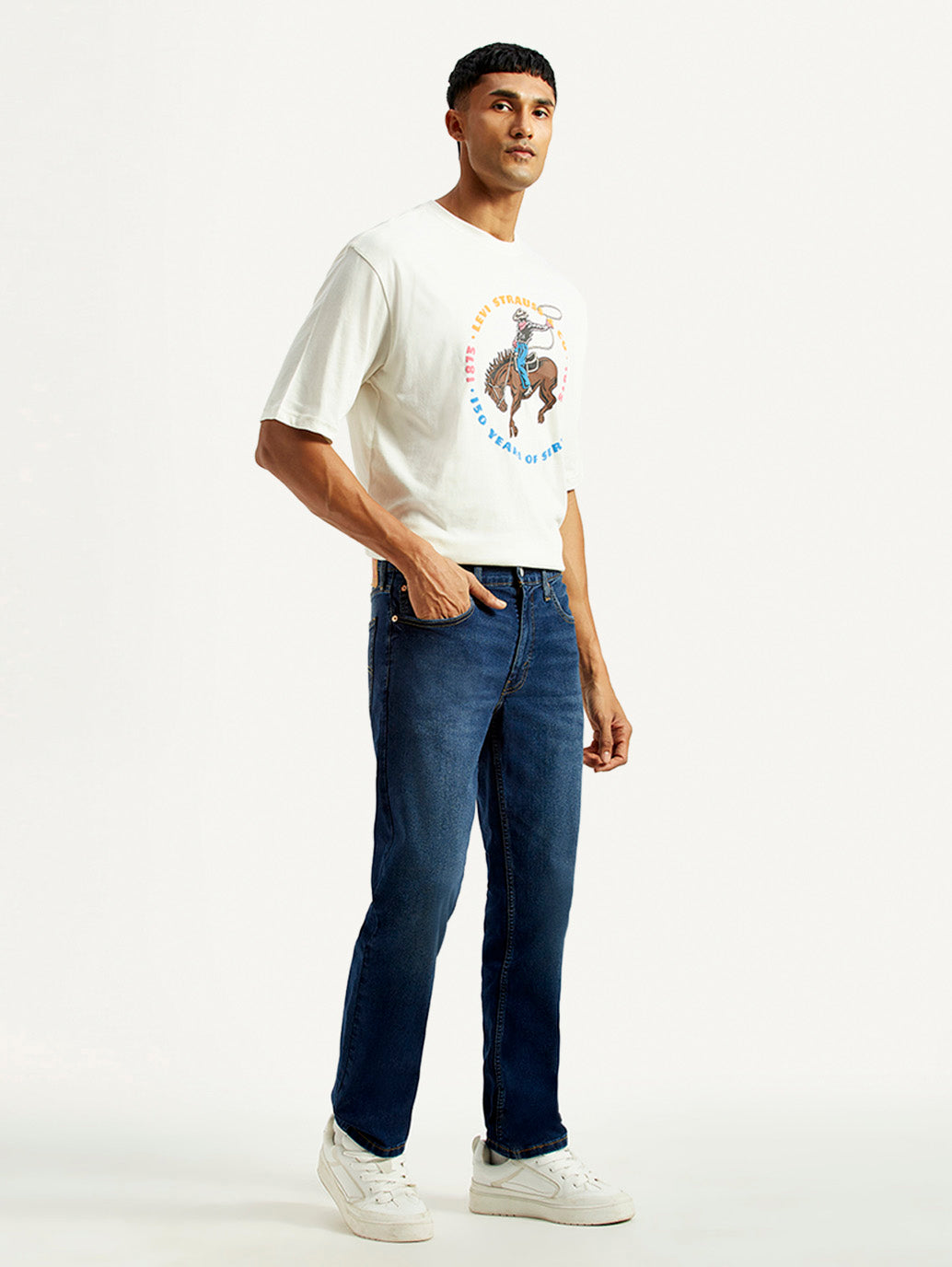 Men's 541 Dark Indigo Athletic Tapered Fit Mid Rise Jeans - Side View