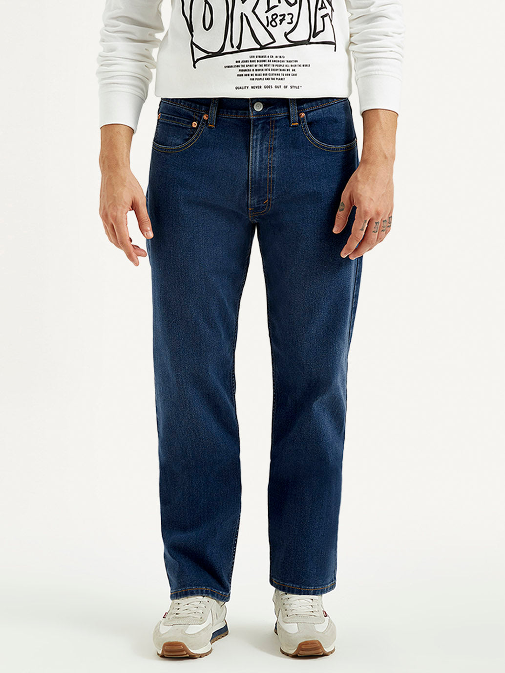 Men's 541 Dark Indigo Athletic Tapered Fit Mid Rise Jeans - Front View