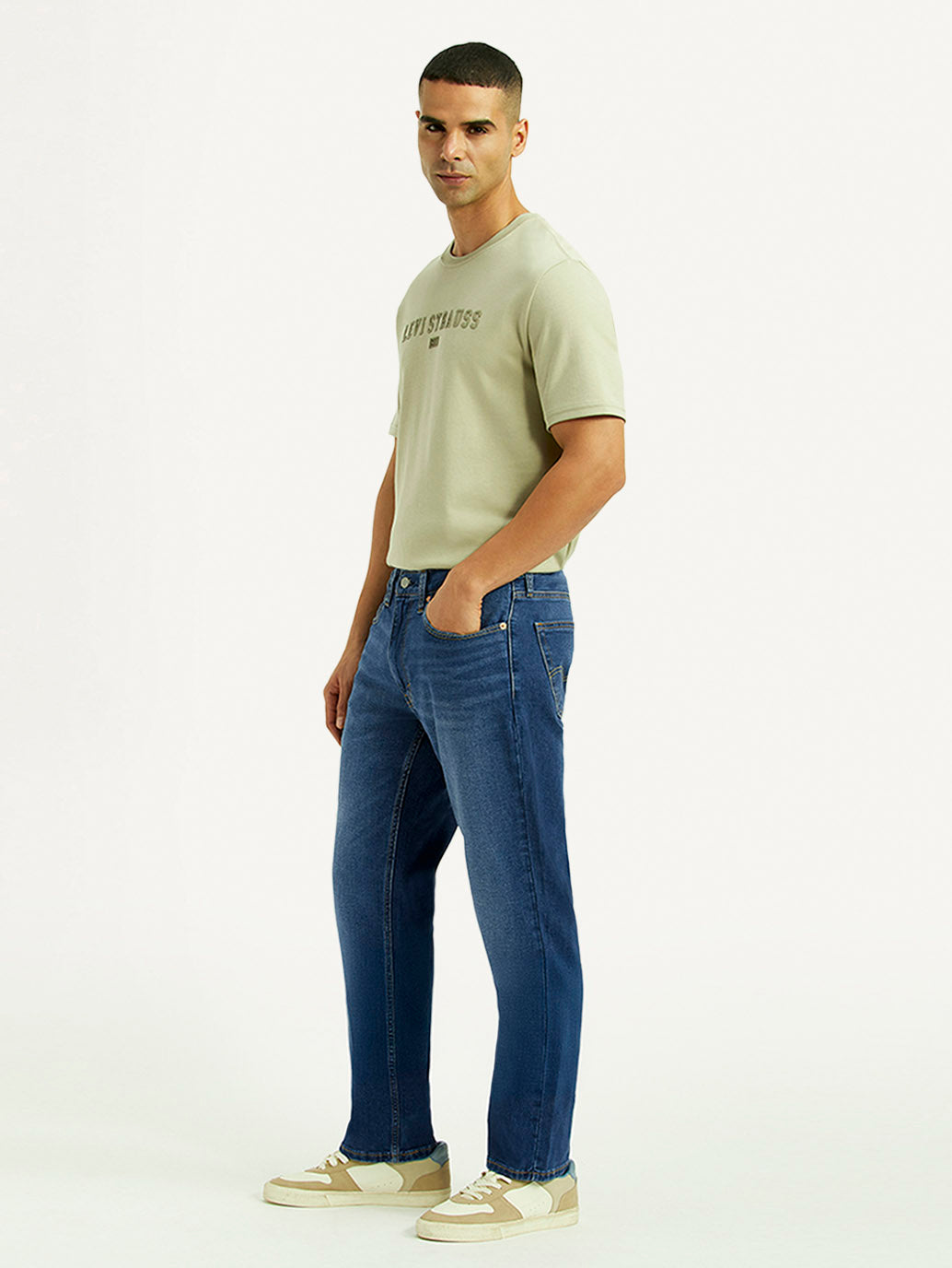 Men's 541 Mid Indigo Athletic Tapered Fit Mid Rise Jeans - Side View