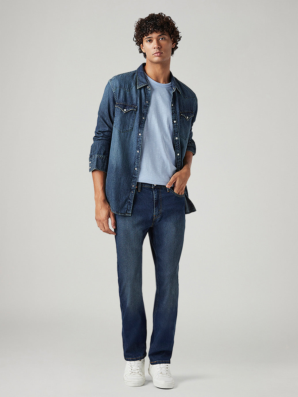 Men's 541 Dark Blue Athletic Tapered Fit Mid Rise Tinted Jeans - Styleshot View