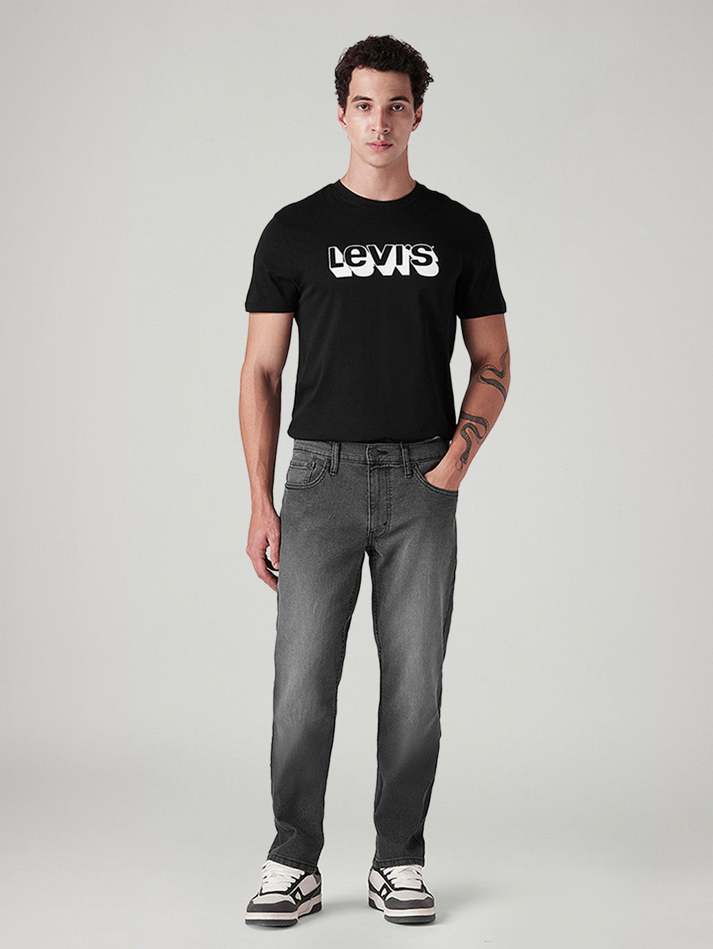 Men's 541 Charcoal Grey Athletic Tapered Fit Mid Rise Jeans - Front View