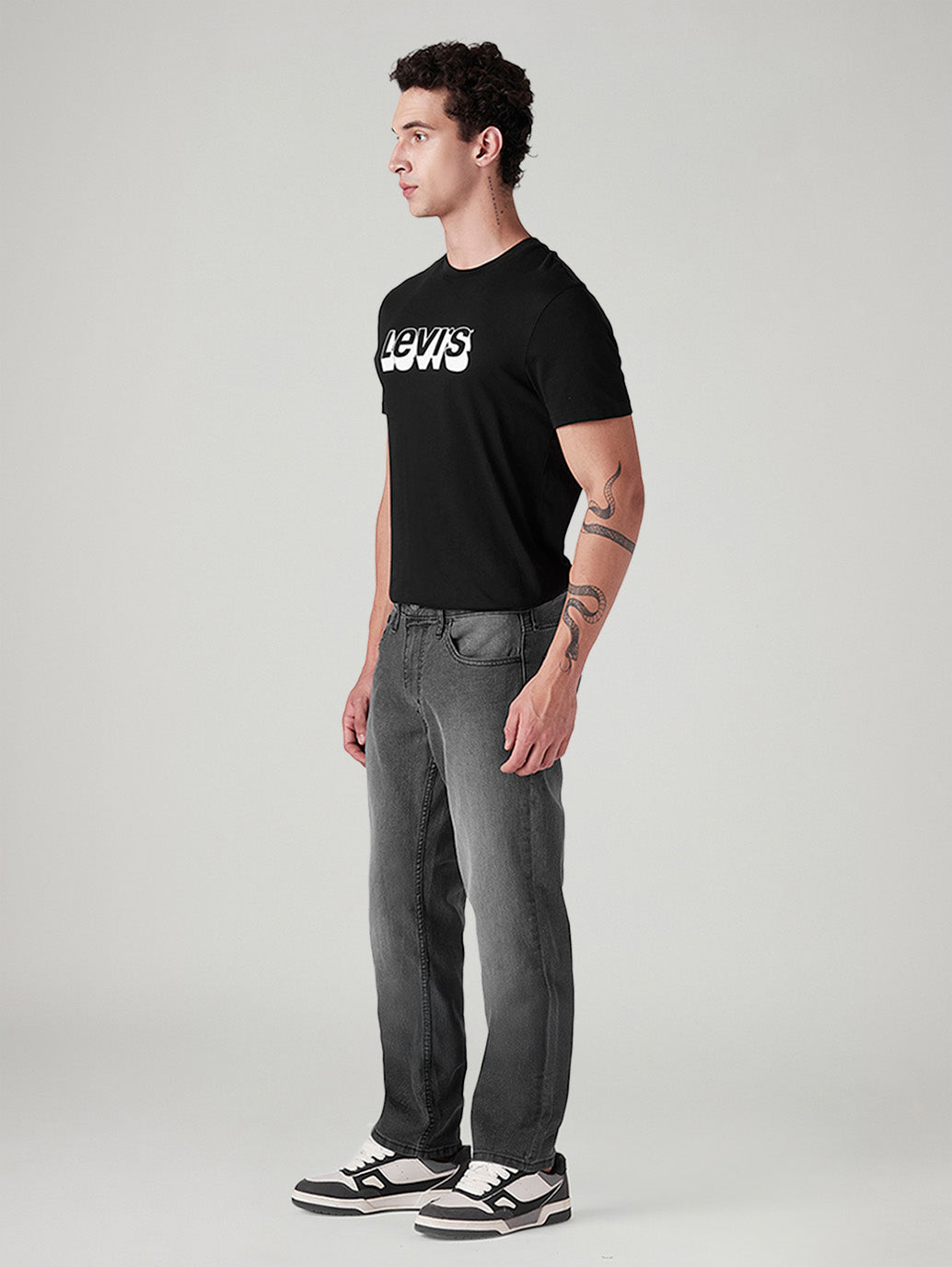 Men's 541 Charcoal Grey Athletic Tapered Fit Mid Rise Jeans - Side View