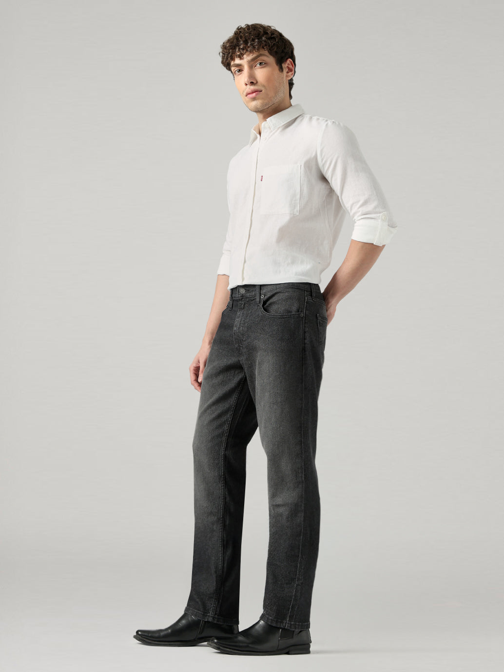 Men's 541 Charcoal Grey Tapered Fit Mid Rise Jeans - Side View