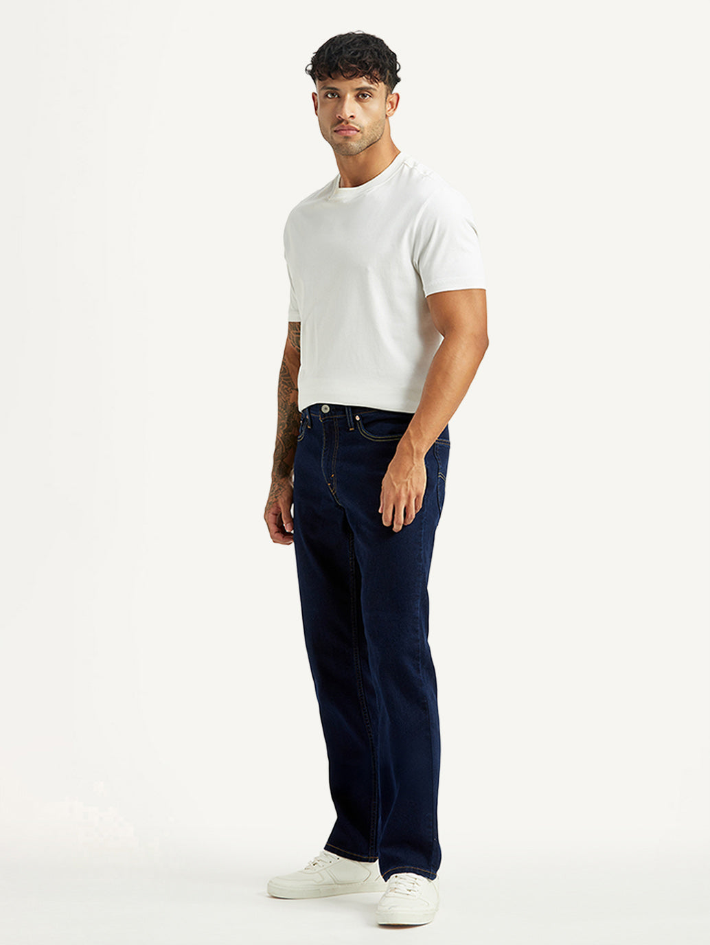 Men's 541 Dark Blue Athletic Tapered Fit Mid Rise Jeans - Side View