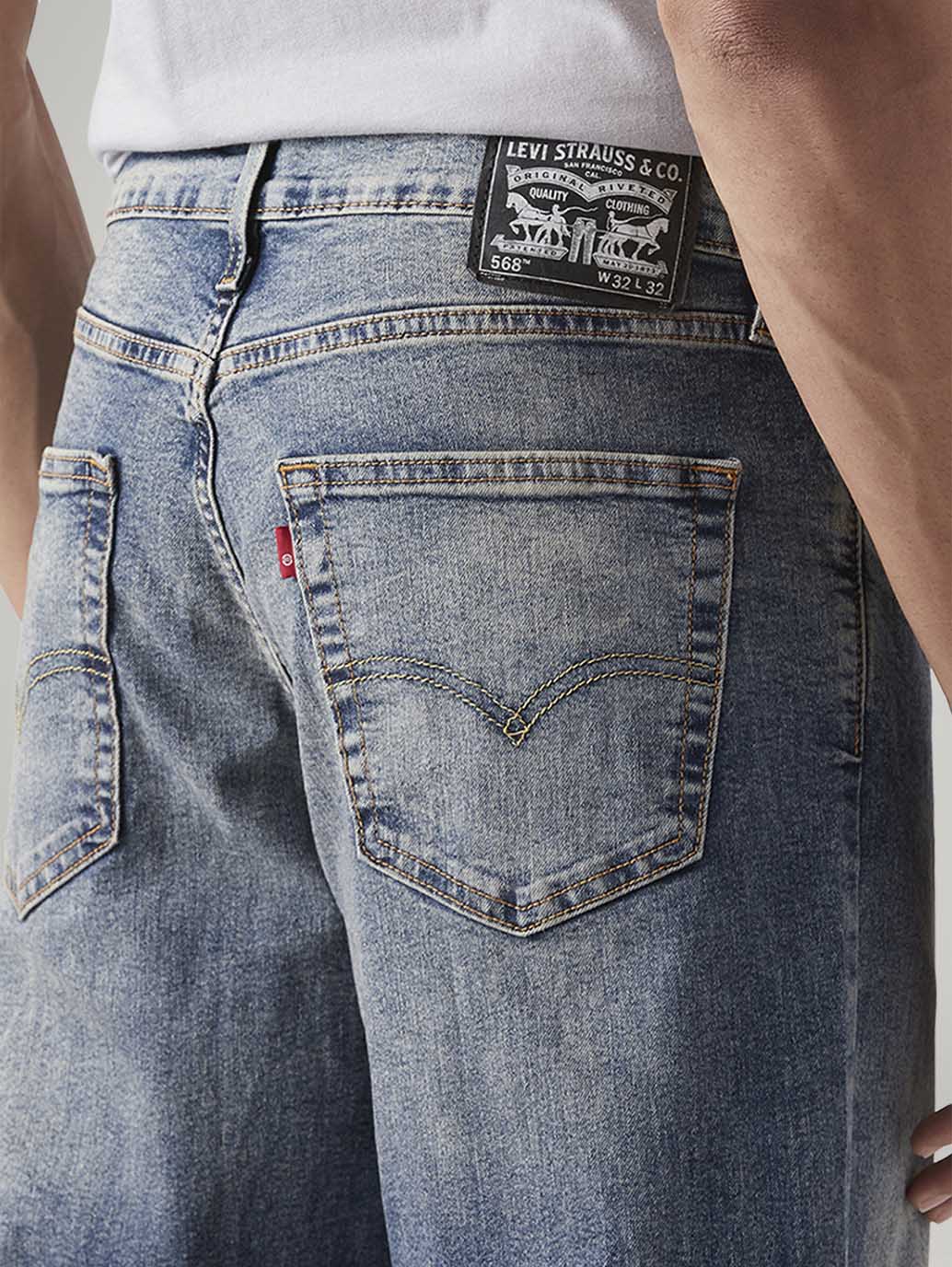Men's 568 Blue Loose Fit Mid Rise Jeans - Detail View