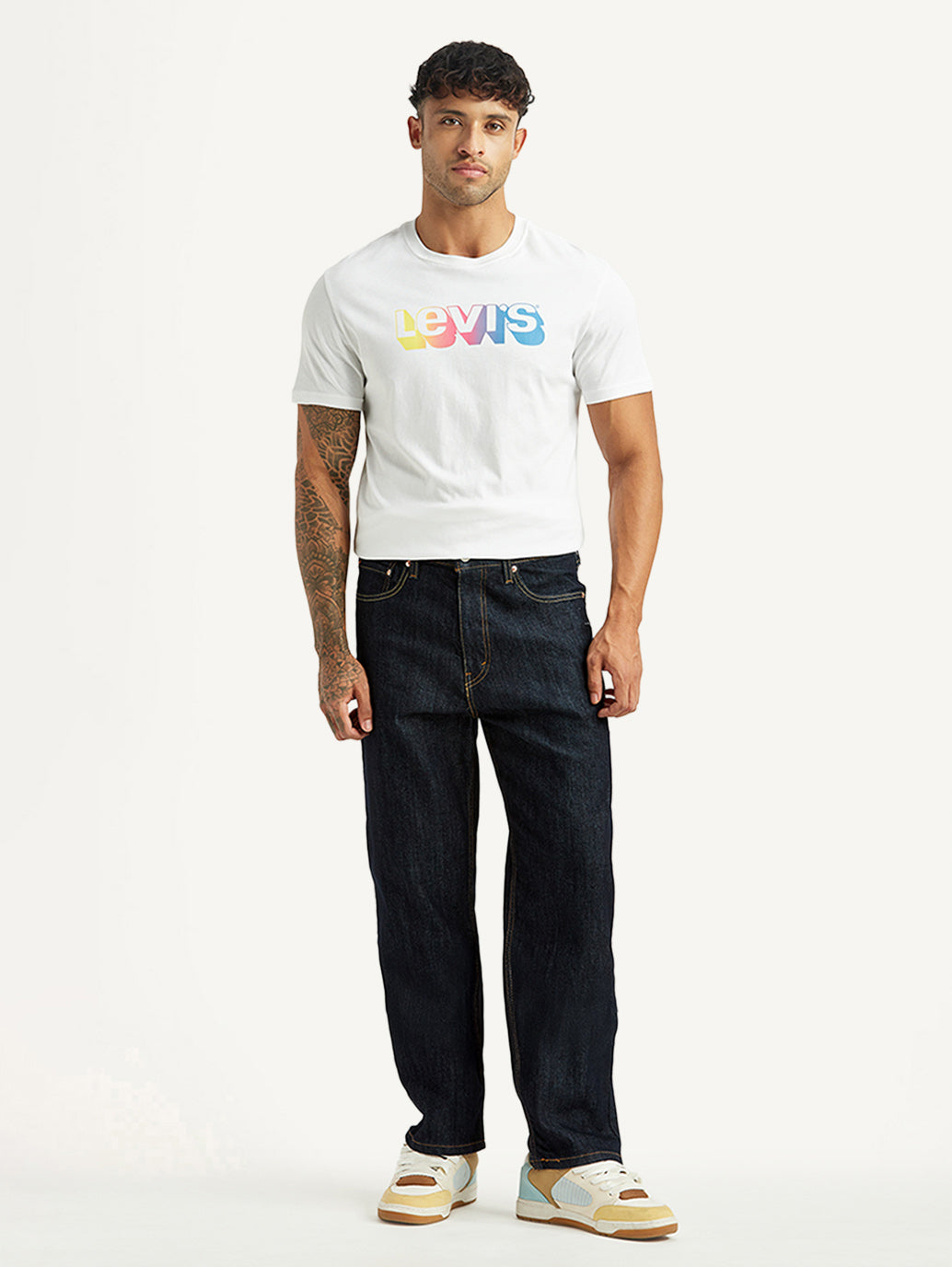 Men's 568 Navy Loose Fit Mid Rise Jeans - Front View