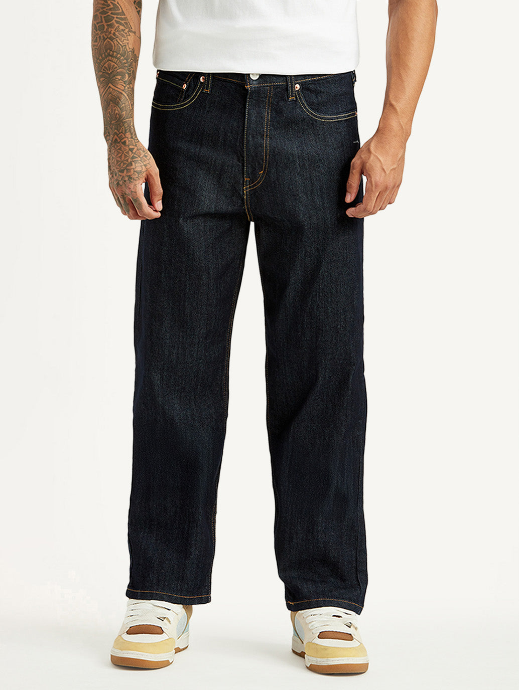Men's 568 Navy Loose Fit Mid Rise Jeans - Front View