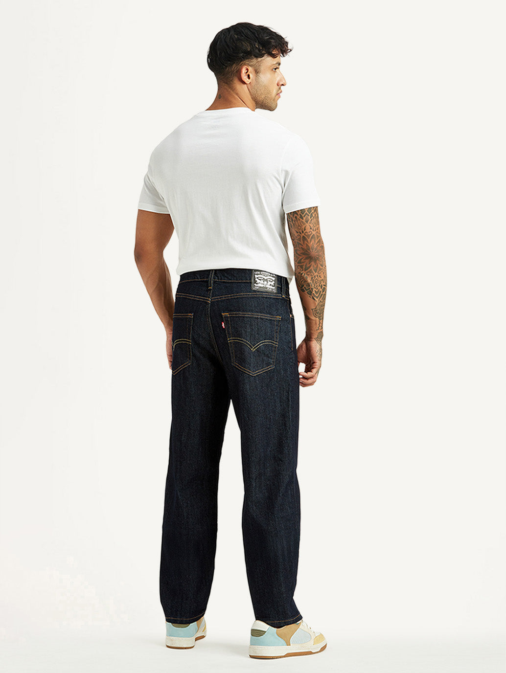 Men's 568 Navy Loose Fit Mid Rise Jeans - Back View