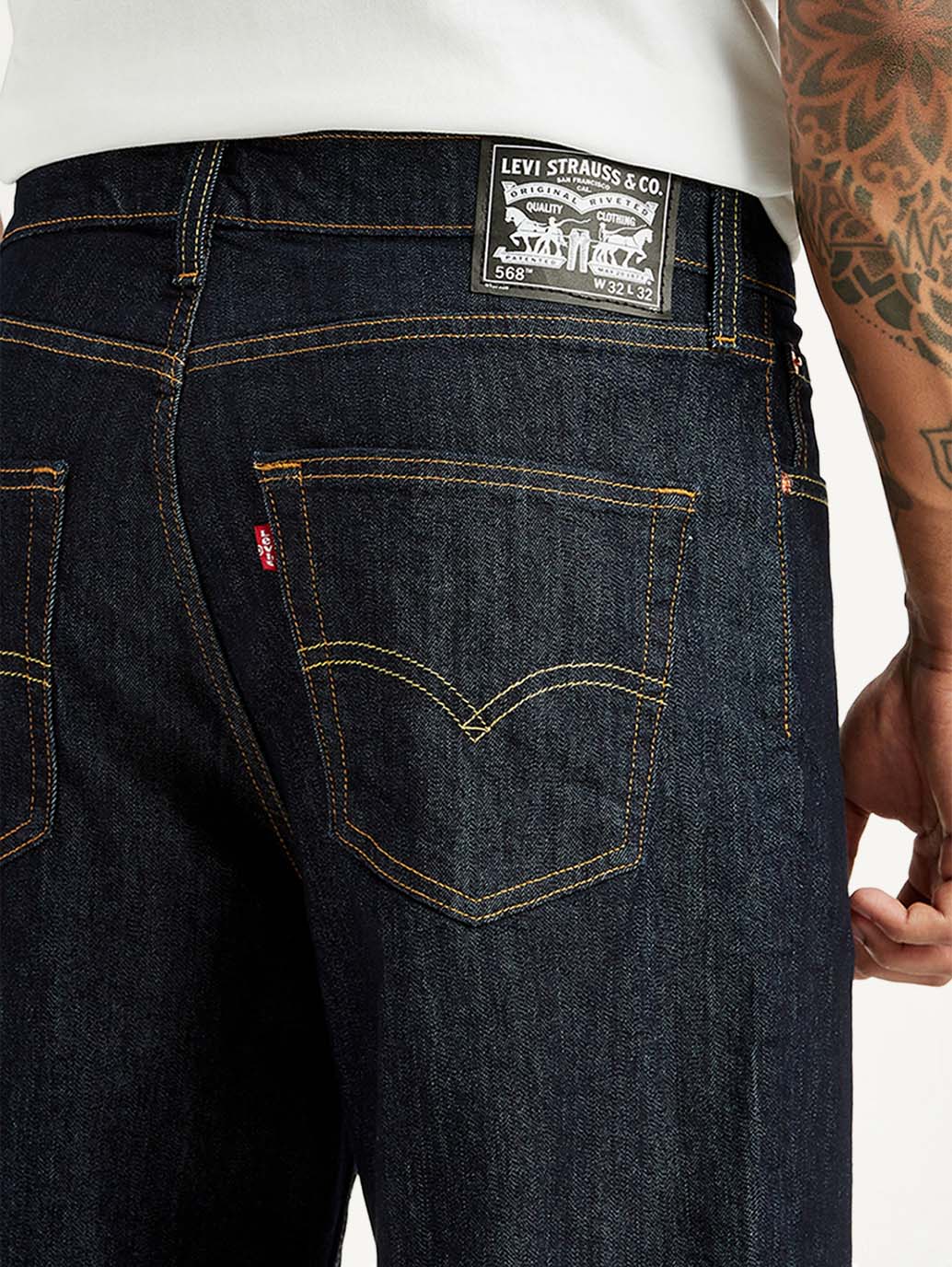 Men's 568 Navy Loose Fit Mid Rise Jeans - Detail View