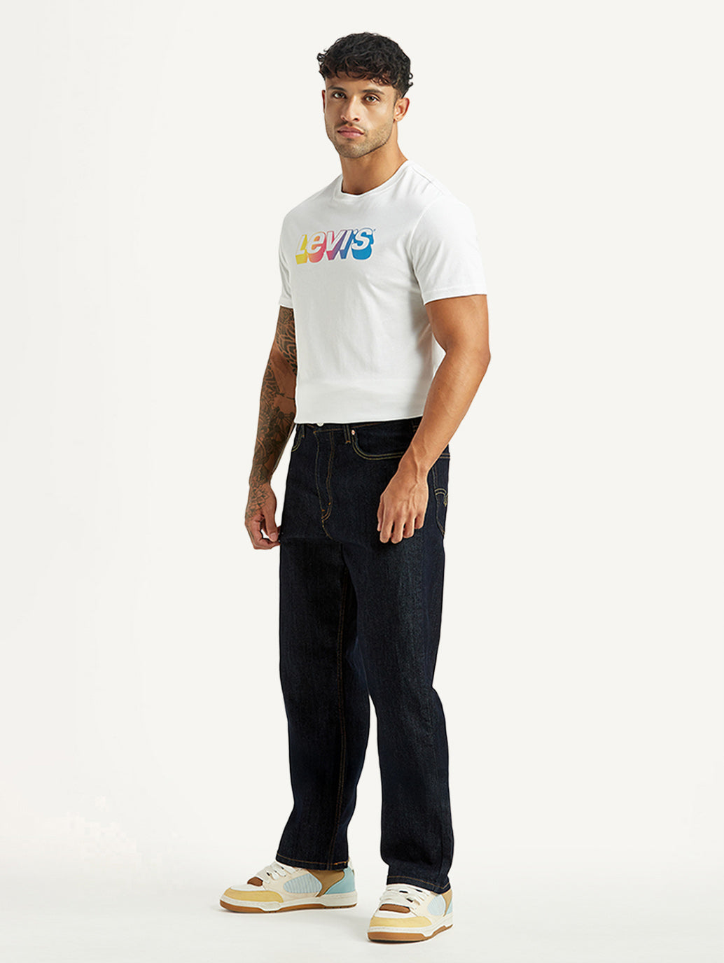 Men's 568 Navy Loose Fit Mid Rise Jeans - Side View