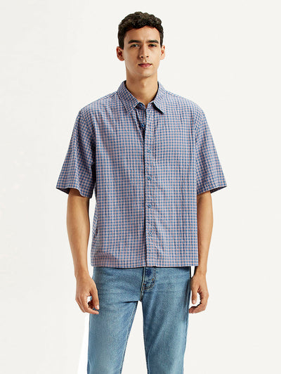Men's Checkered Blue Boxy Shirt-image-22