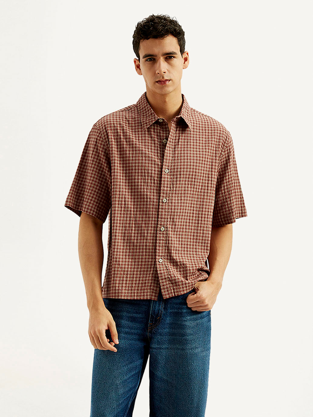 Men's Gingham Print Loose Fit Shirt