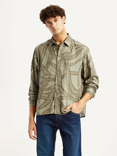 levi's Men's Abstract Taupe Spread Collar Shirt-picture-31