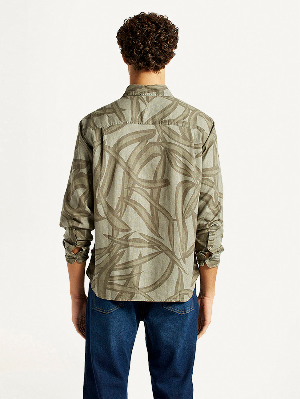 Men's Abstract Taupe Spread Collar Shirt - Back View