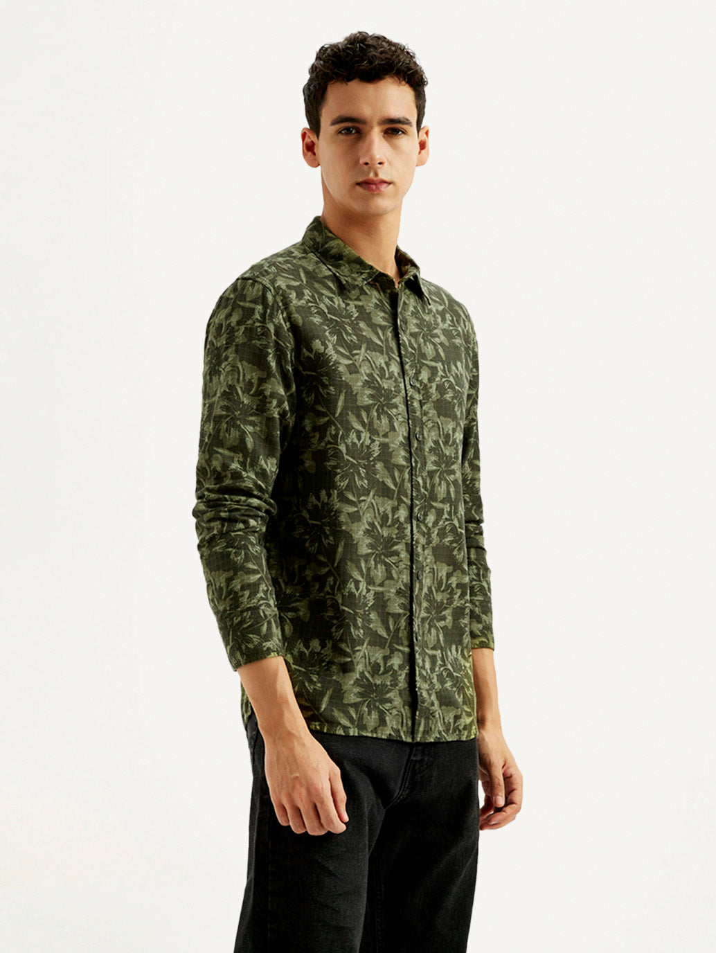 Men's Floral Slim Fit Shirt - Side View
