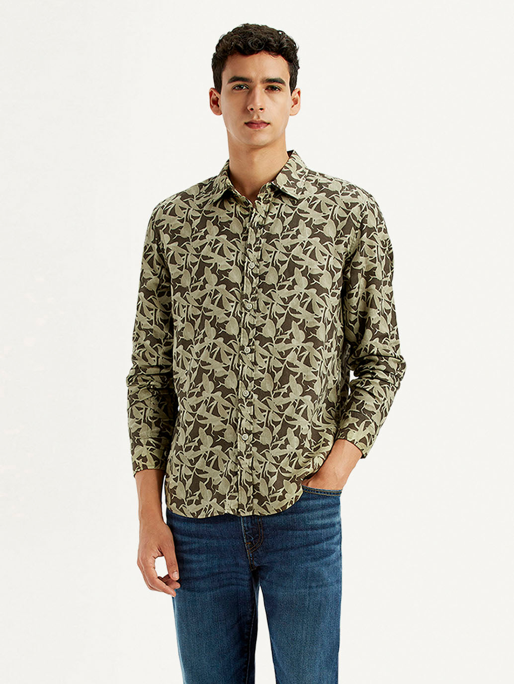 Men's Green Printed Slim Fit Shirt - Styleshot View