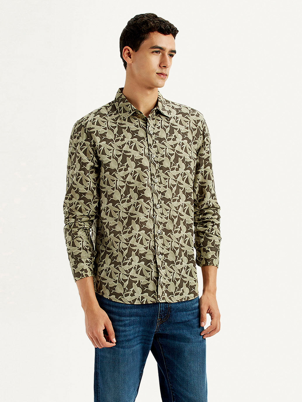 Men's Green Printed Slim Fit Shirt - Side View