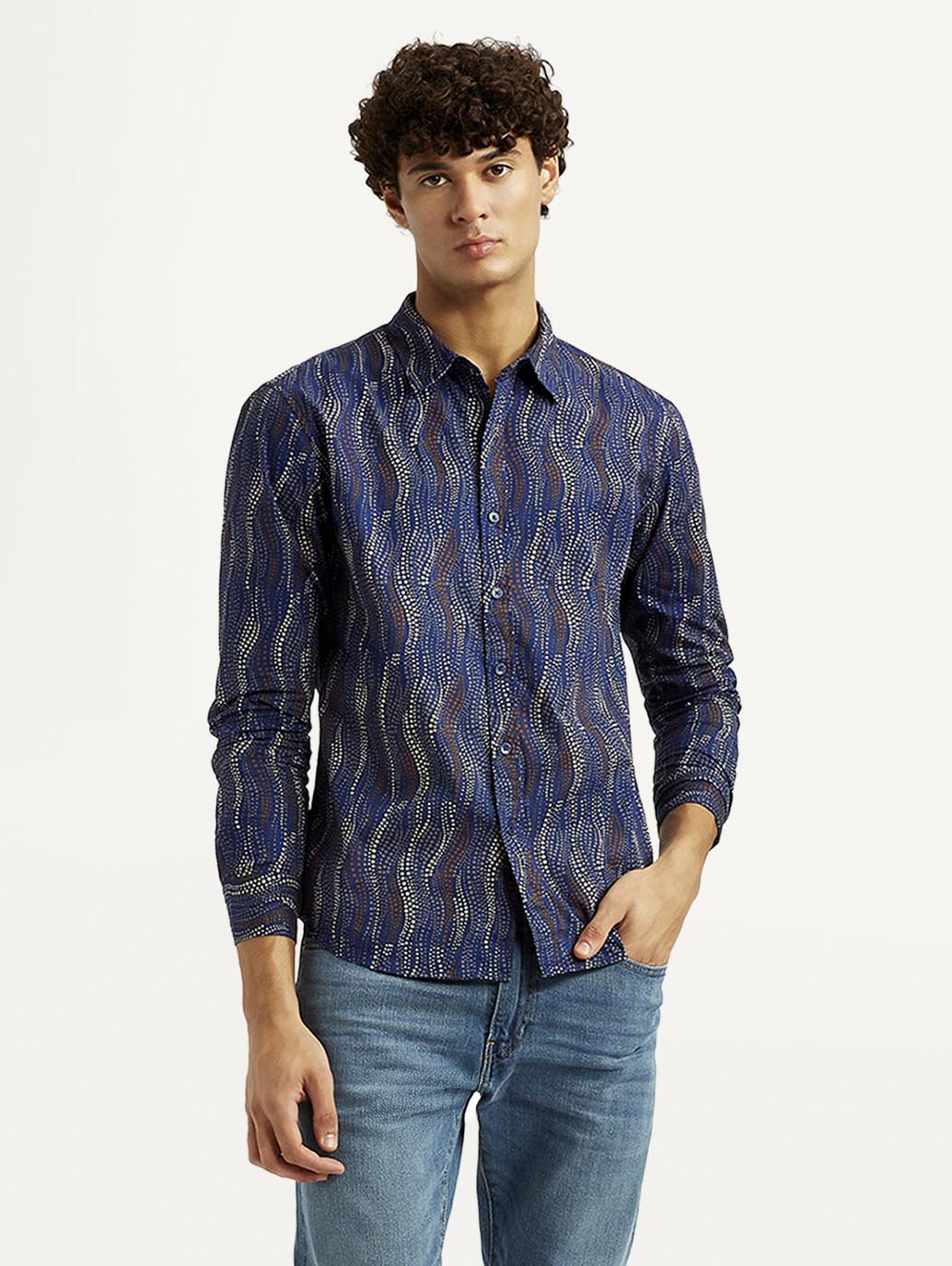 Men's Abstract Navy Slim Fit Shirt - Stylshoot View