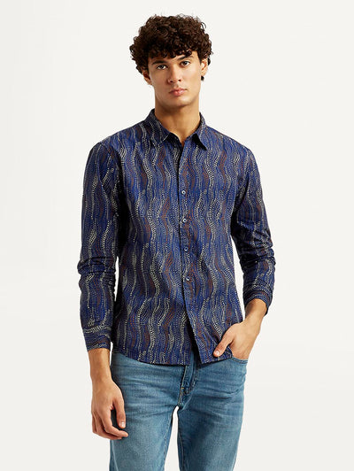 Men's Abstract Navy Slim Fit Shirt-image-16