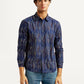 Men's Abstract Navy Slim Fit Shirt - Front View