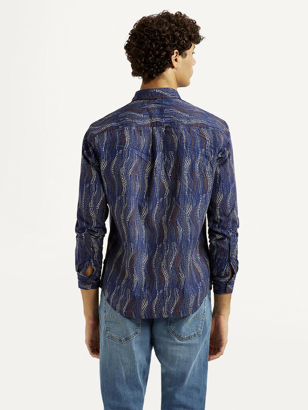 Men's Abstract Navy Slim Fit Shirt - Back View