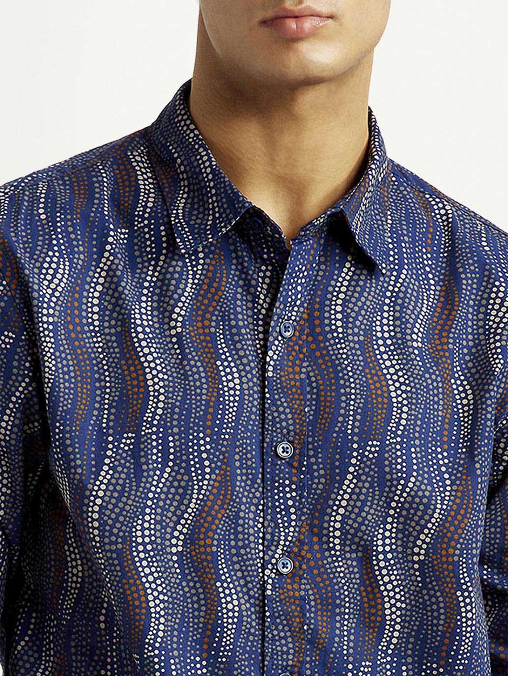 Men's Abstract Navy Slim Fit Shirt - Detail View