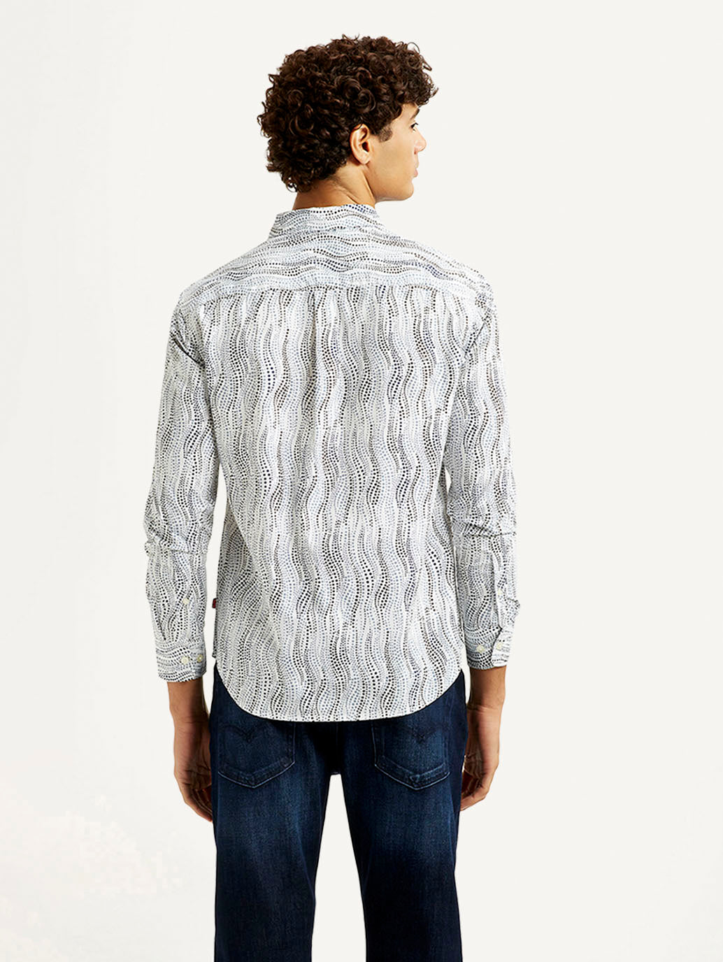 Men's Abstract White Slim Fit Shirt - Back View