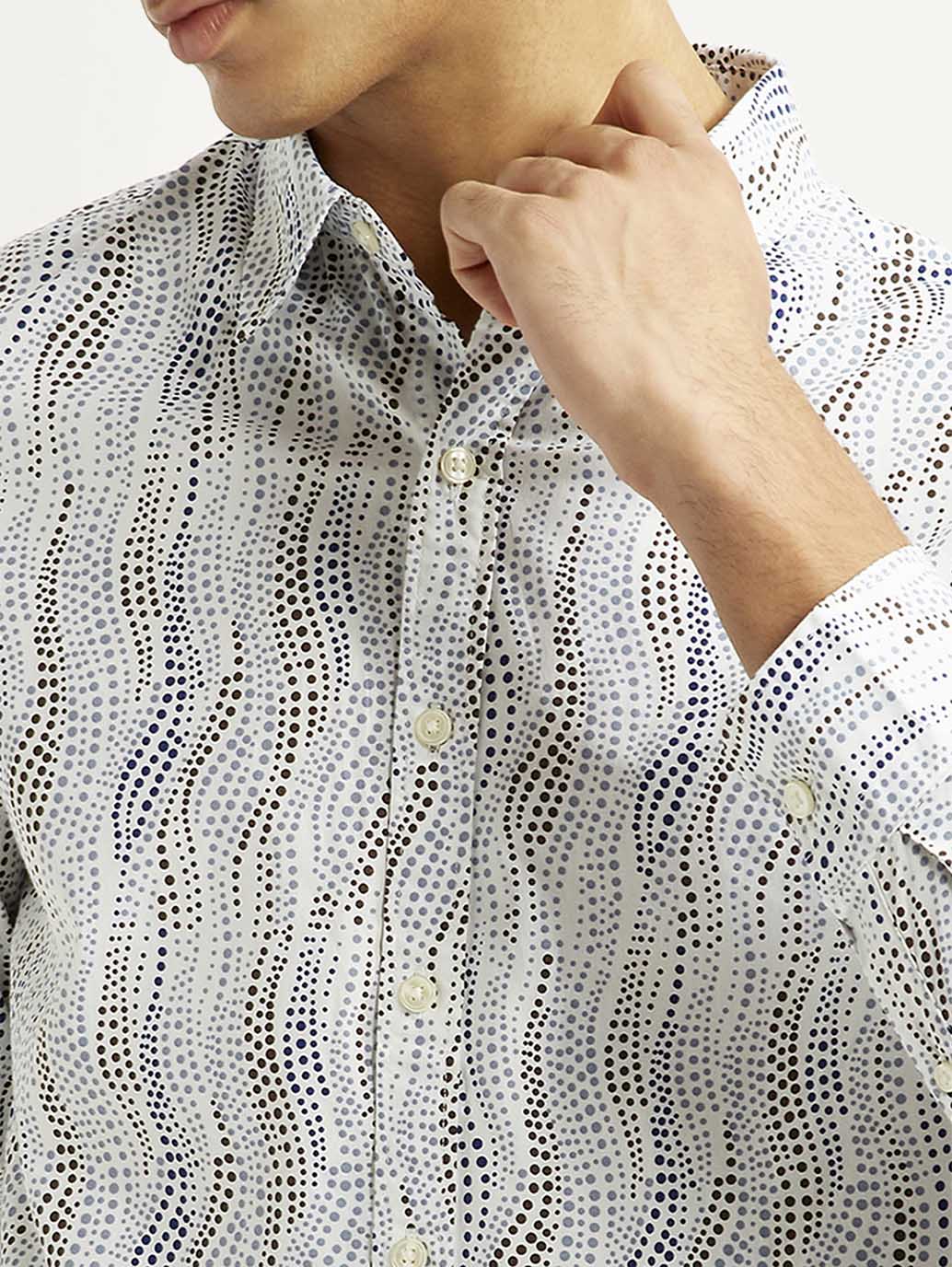 Men's Abstract White Slim Fit Shirt - Detail View