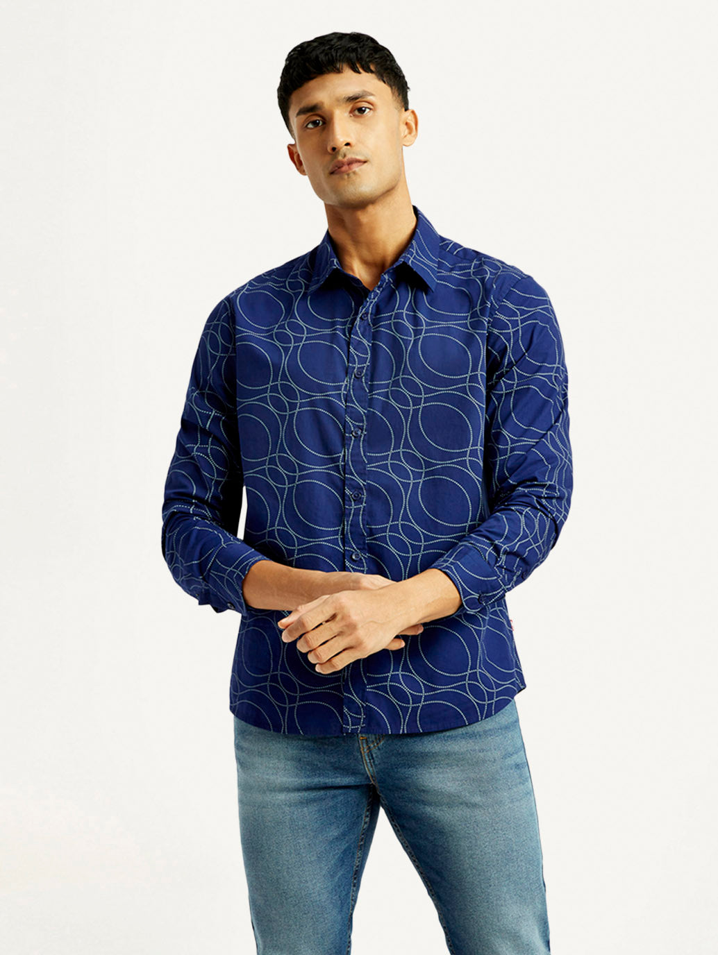 Men's Abstract Print Slim Fit Shirt - Front View