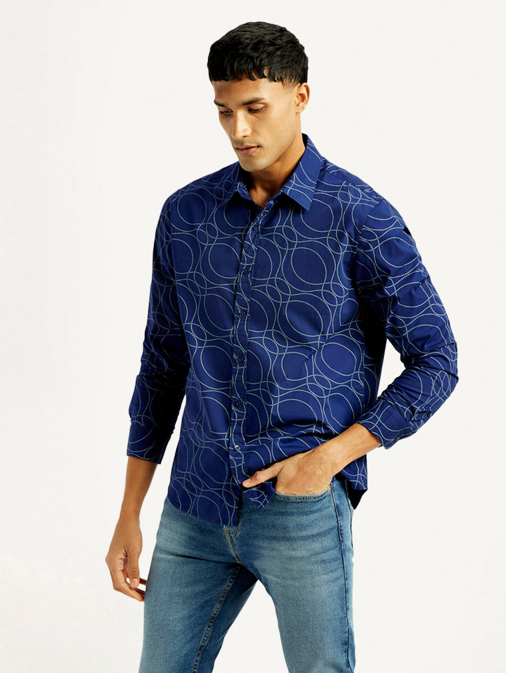 Men's Abstract Print Slim Fit Shirt - Side View