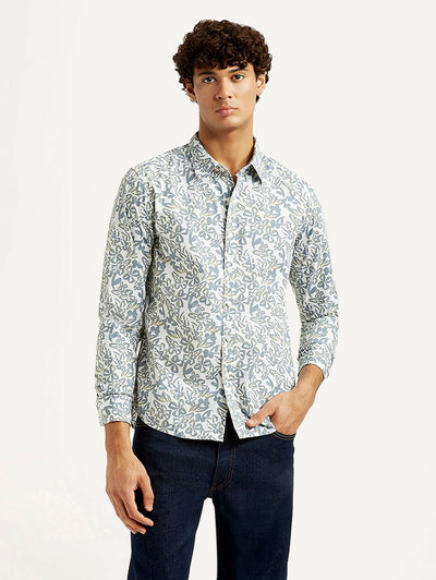 Men's Printed White Slim Fit Shirt-image-37
