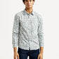 Men's Printed White Slim Fit Shirt - Front View