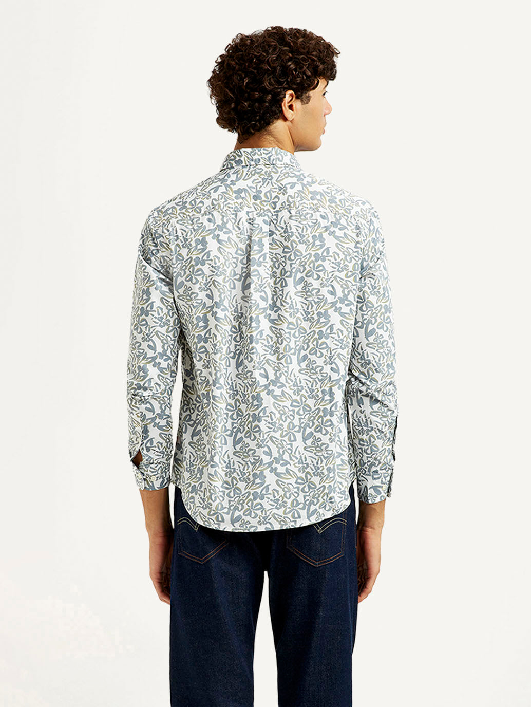 Men's Printed White Slim Fit Shirt - Back View
