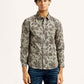 Men's Printed Khaki Slim Fit Shirt - Front View