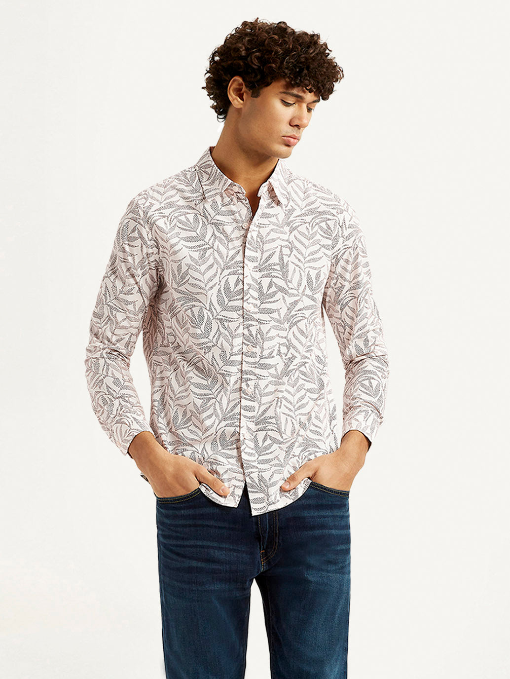 Men's Printed Off White Slim Fit Shirt