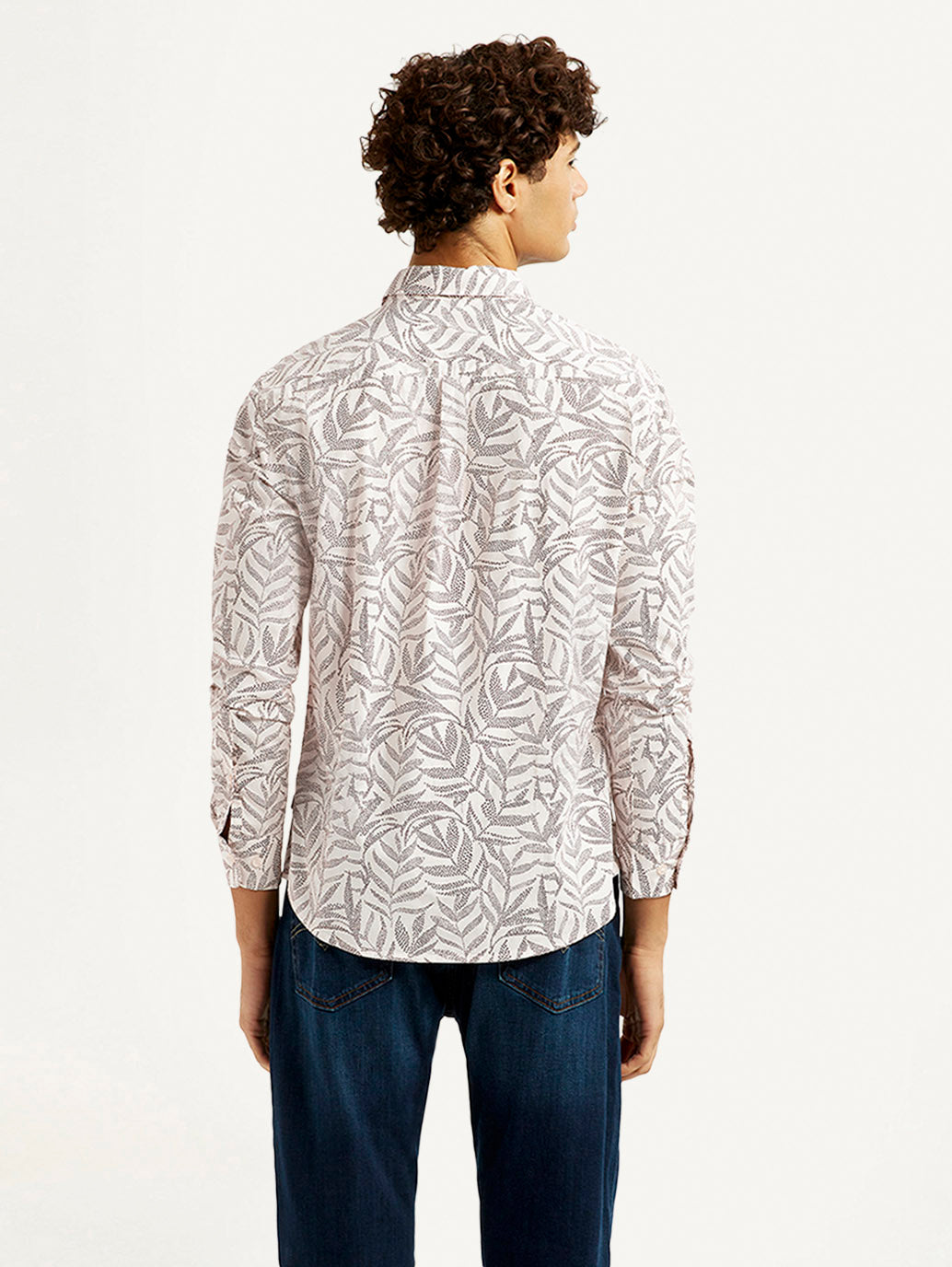 Men's Printed Off White Slim Fit Shirt - Back View