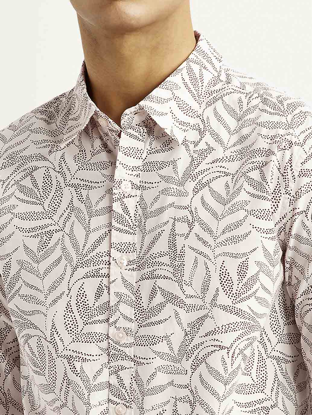 Men's Printed Off White Slim Fit Shirt - Detail View