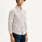 Men's Printed Off White Slim Fit Shirt - Side View