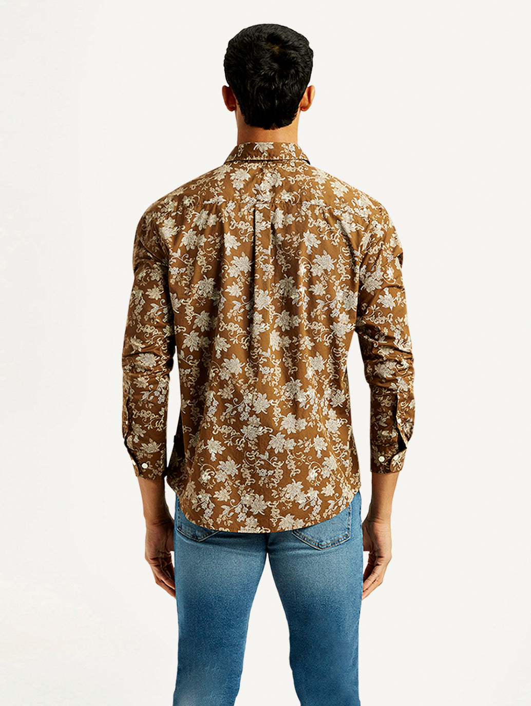Men's Floral Print Slim Fit Shirt - Back View