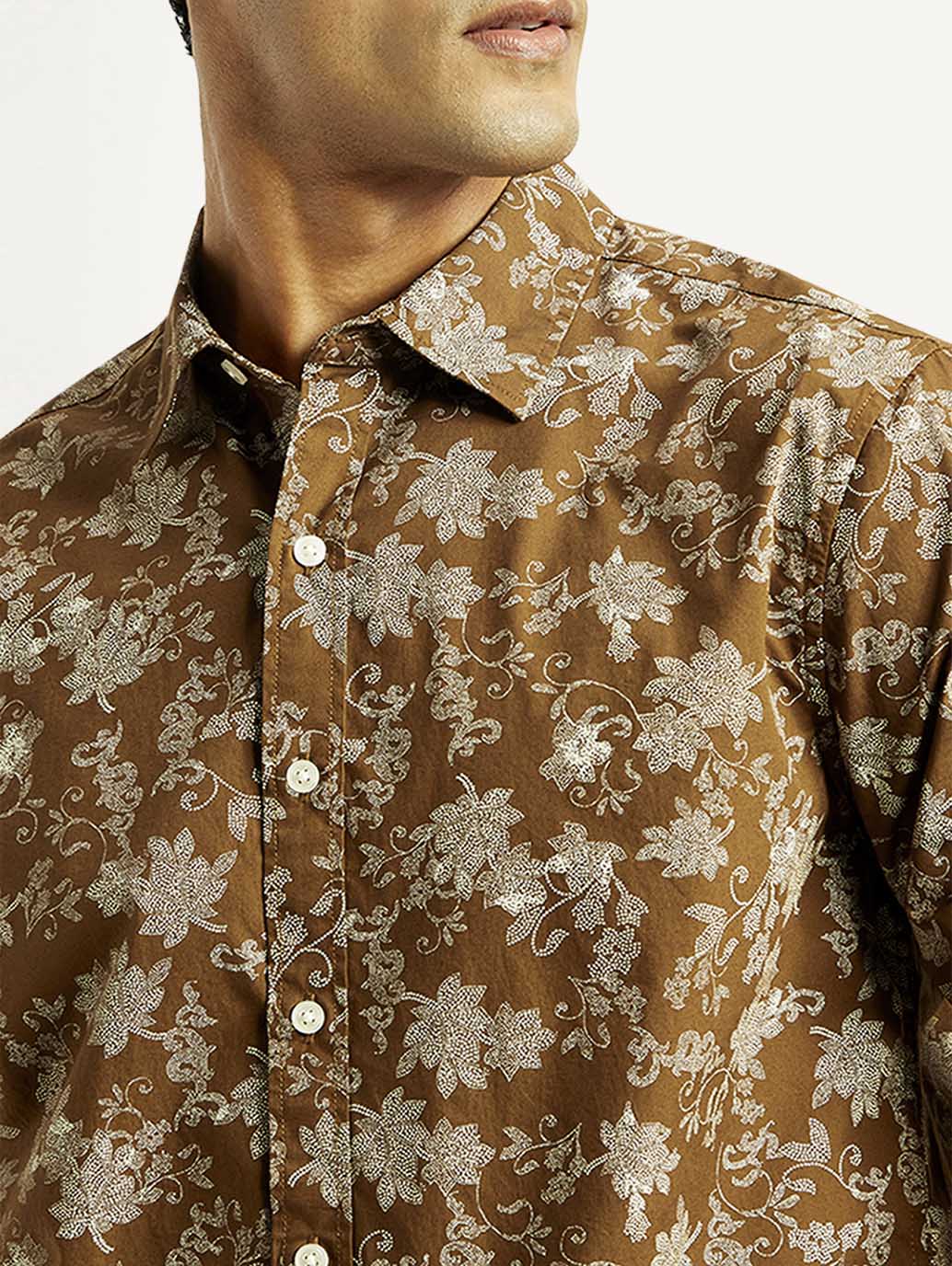 Men's Floral Print Slim Fit Shirt - Detail View