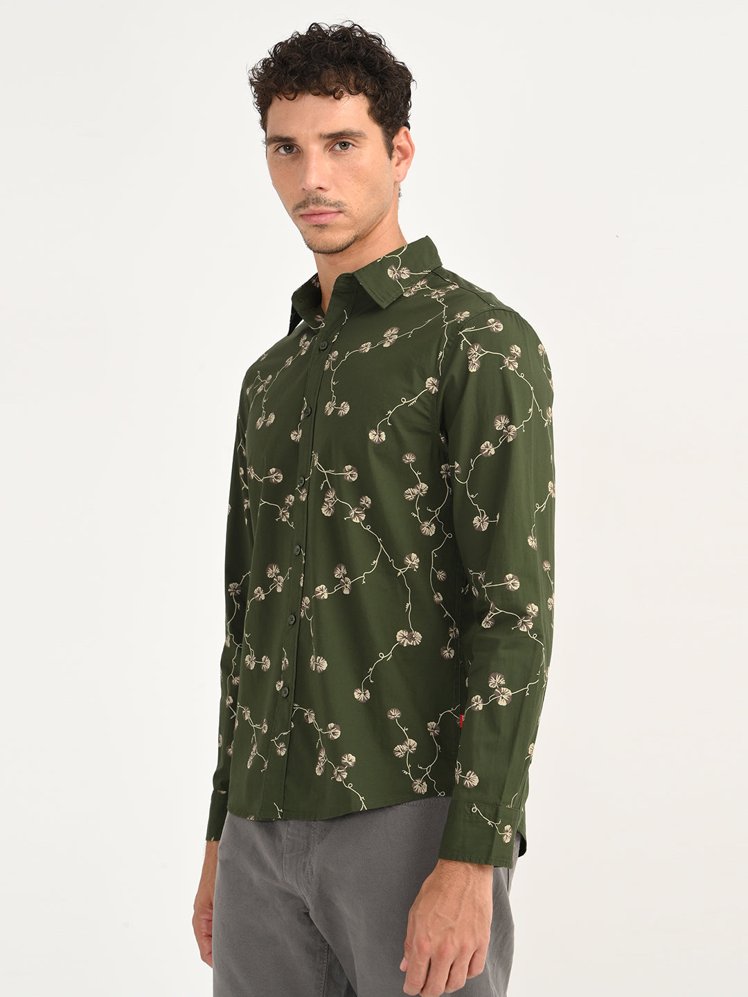 Men's Floral Green Slim Fit Shirt - side View