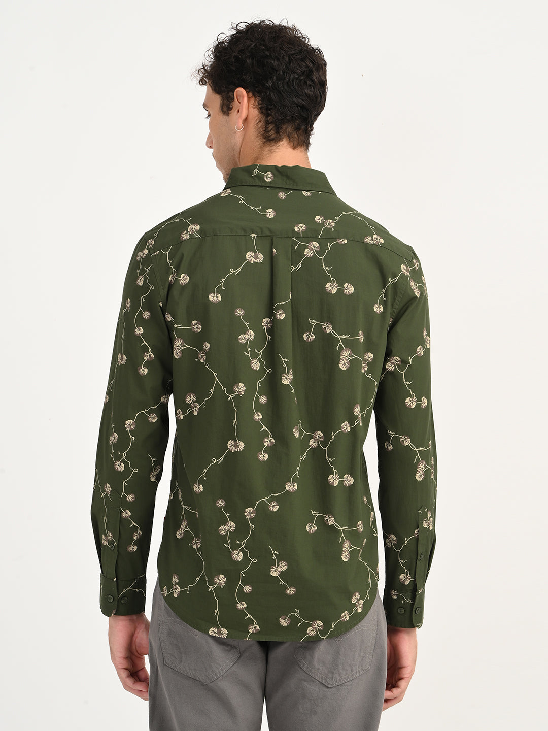 Men's Floral Green Slim Fit Shirt - back View