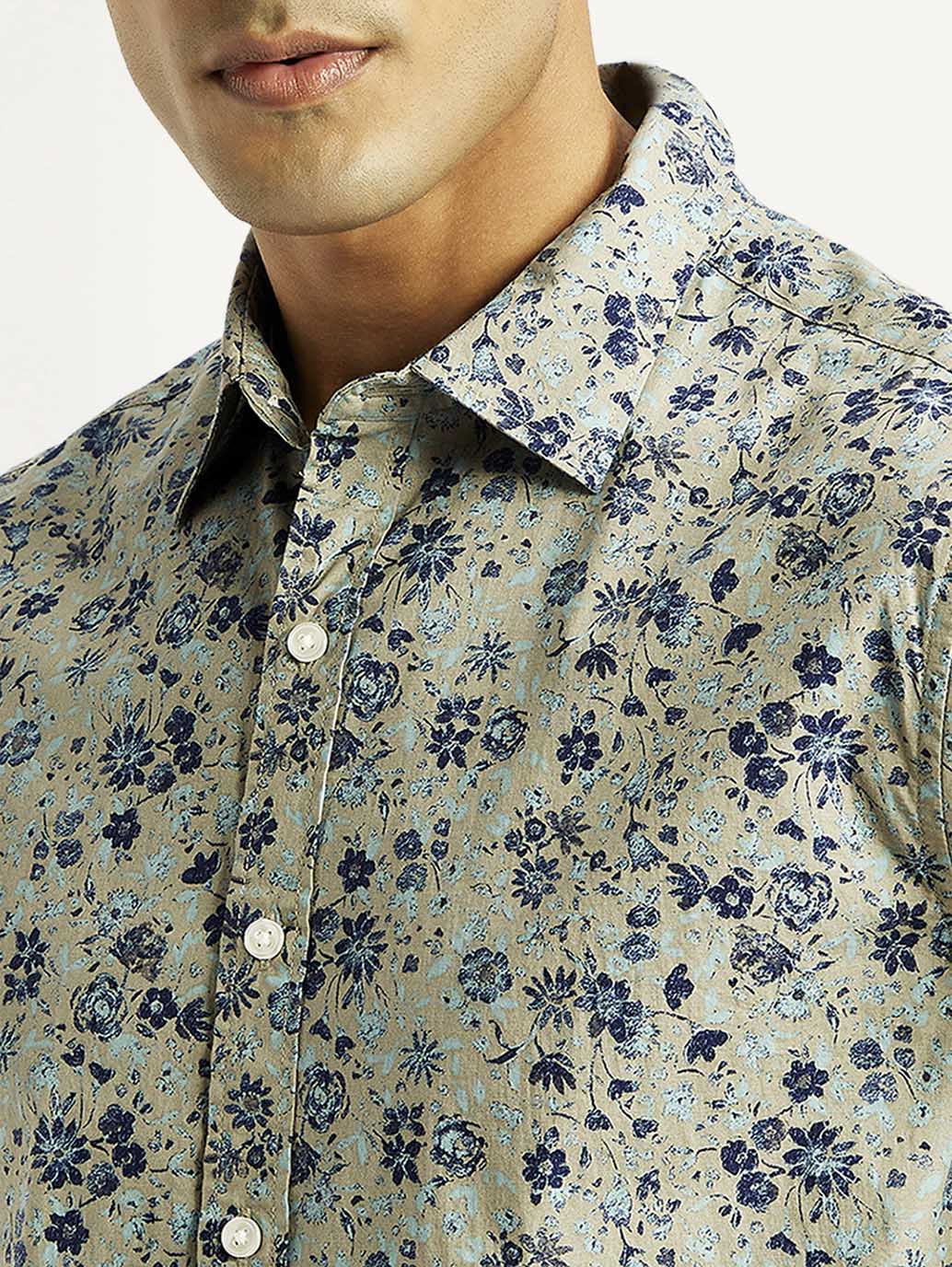 Men's Floral Print Slim Fit Shirt - Detail View