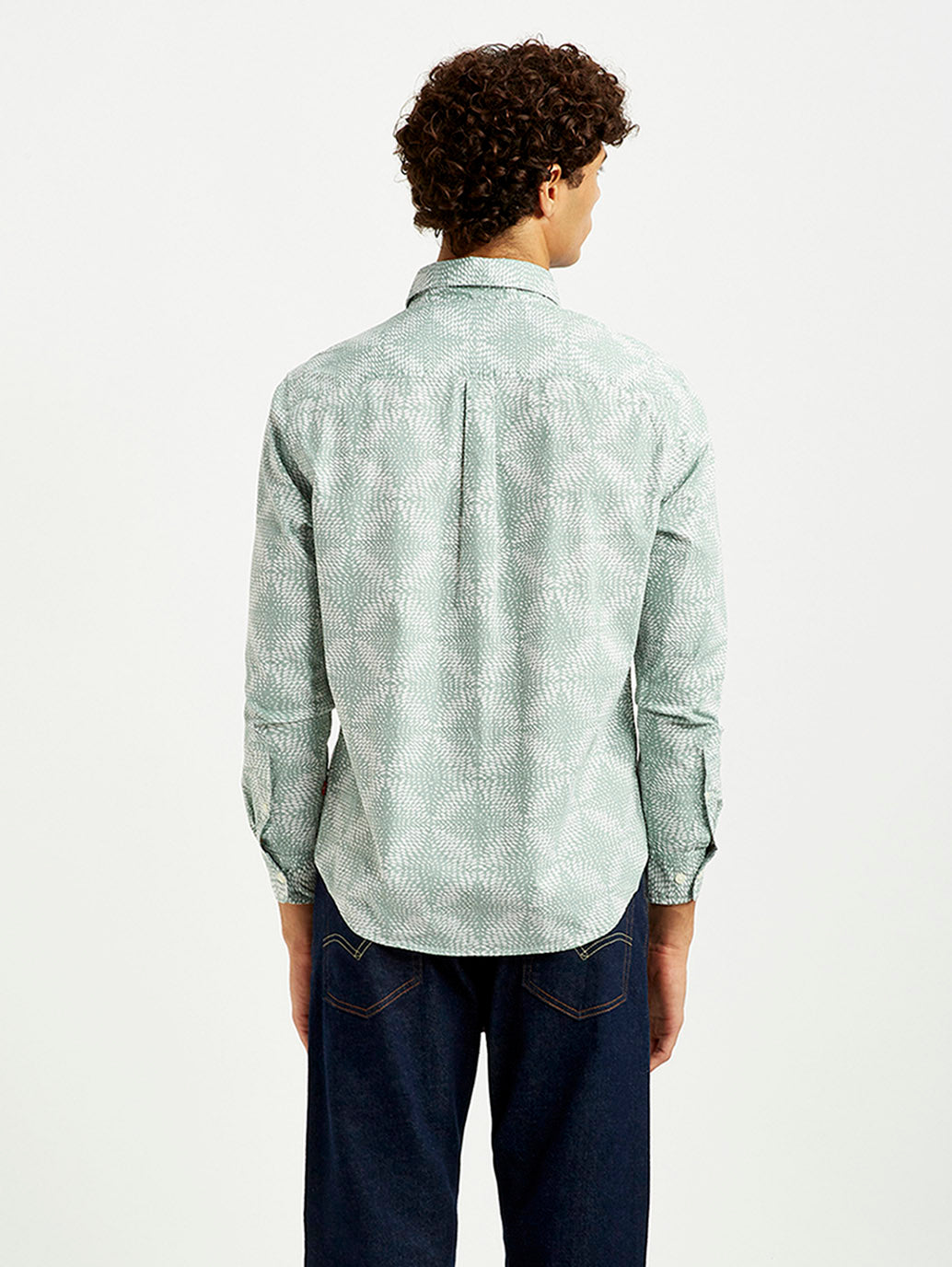 Men's Abstract Light Green Slim Fit Shirt - Back View