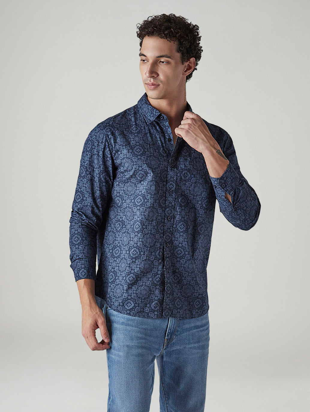 Men's Printed Slim Fit Poplin Shirt