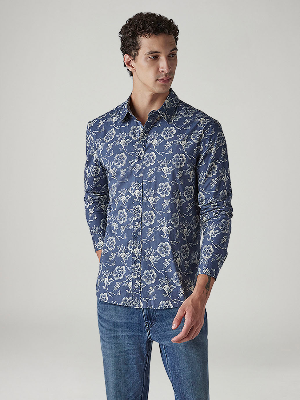 Men's Floral Slim Fit Poplin Shirt