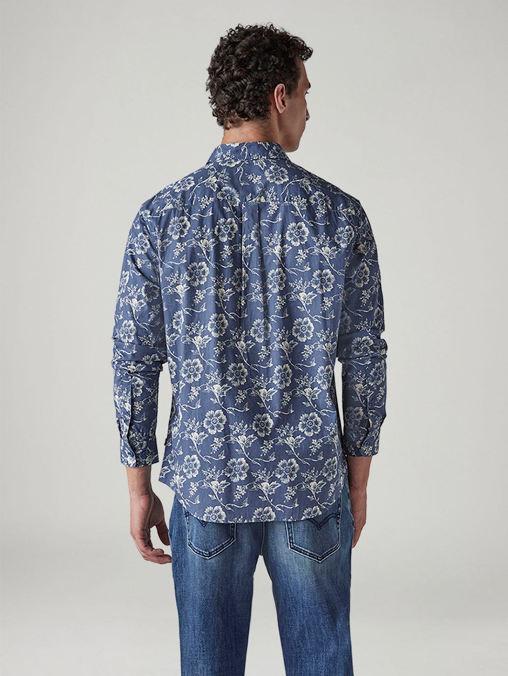 Men's Floral Slim Fit Poplin Shirt - Back View