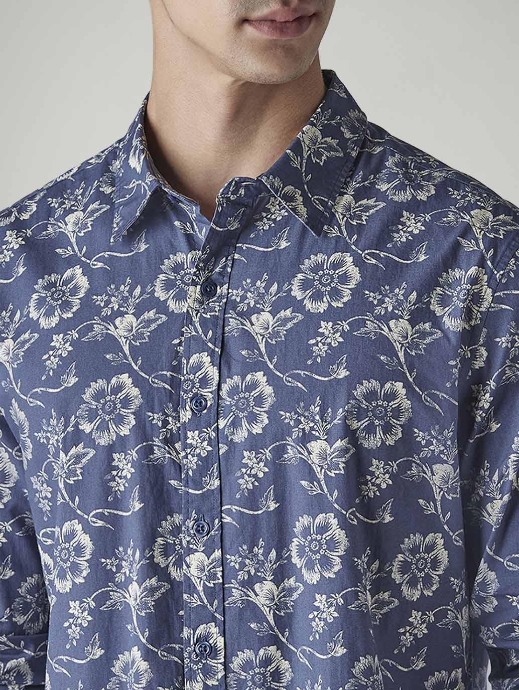 Men's Floral Slim Fit Poplin Shirt - 20 View